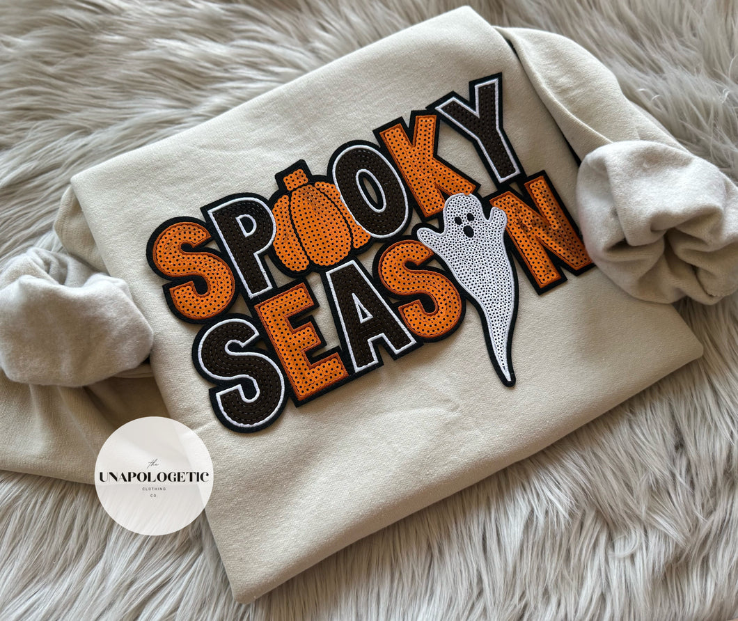 Spooky Season Embroidered/Sequin Patch Sweatshirt - WS