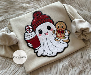 Christmas Ghostie Chenille/Sequin Patch Sweatshirt - WS